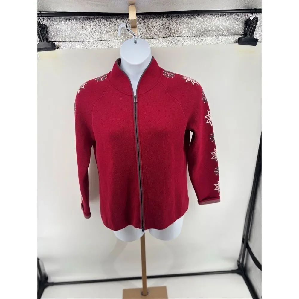 Eddie Bauer Sport Snowflake Full Zip Sweater Jacket XL Red